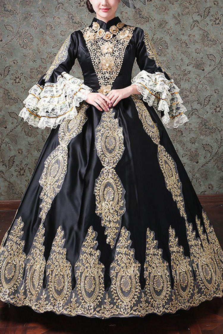 Half Flared Sleeve High-Waisted Hollow Embroidery Victorian Dress