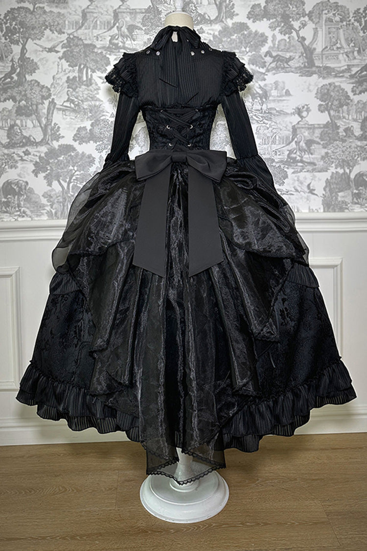 Solid Halterneck Ruffled Bowknot Drawstring Gothic Lolita Dress