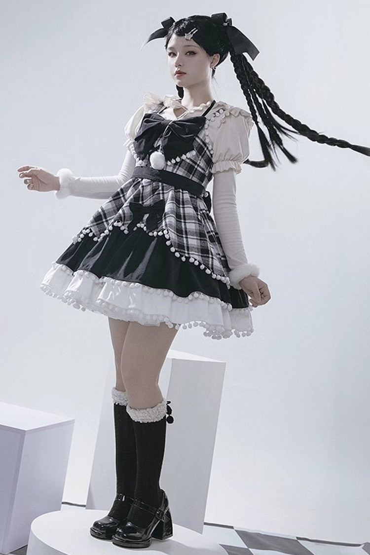 Autumn Winter Multi-Layer Ruffle JSK Dress with Bow