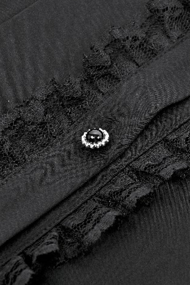 Black Short Sleeves Pleated Bow-Trim Lace Lace-Up Women's Lolita Gothic Dress