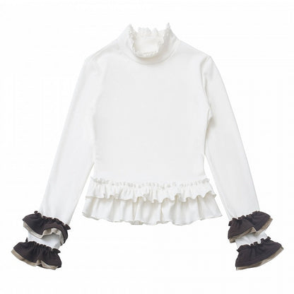 White Mock Neck Tiered Ruffle Hem Top