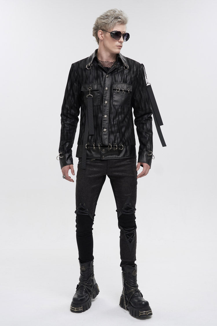 Raven Ring Perforated Lapel Buttoned Punk Jacket for Men
