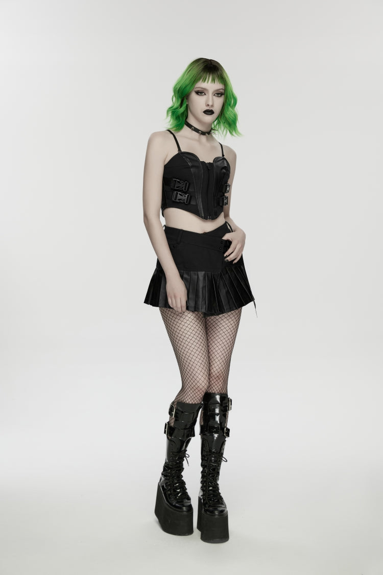Noir Punk Corset with Lace-Up and Color Blocking