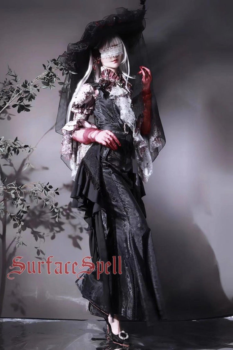 Black Faux Leather Snake Print Gothic Lolita Mermaid Skirt