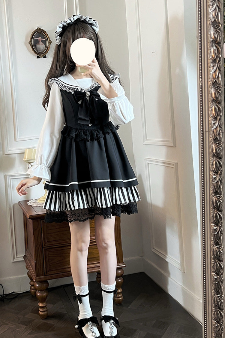 Noir Striped Bow Lace Jirai Kei JSK - Twilight Song