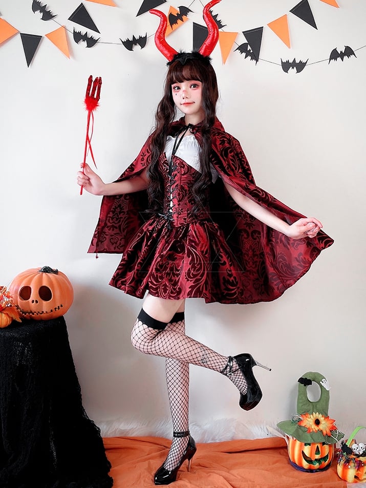 Halloween Vampire Red Costume Top and Skirt Set