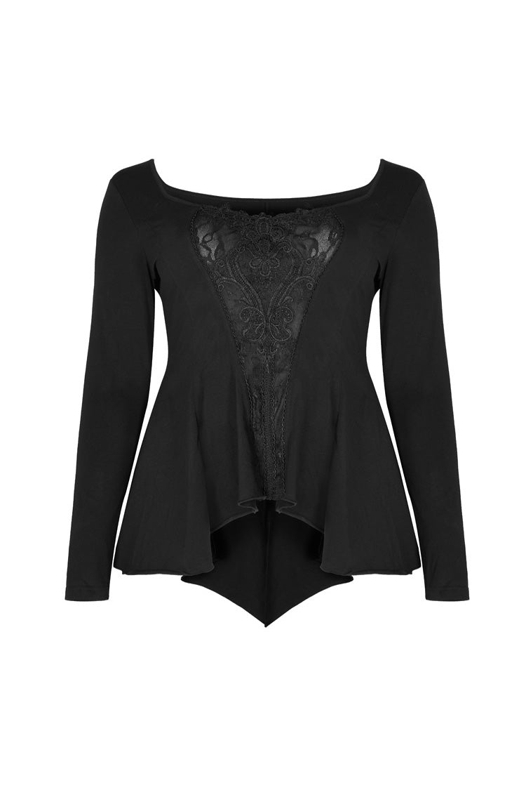 Plus Size Gothic Tee with Round Collar & Back Lace-Up Frill