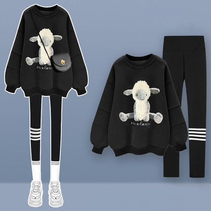 Sheep Pattern Sweatshirt Plush Pants Set