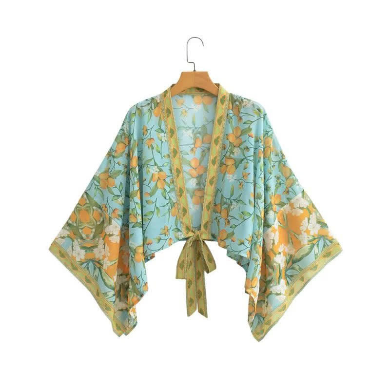 Boho Print Lace Up Cardigan Kimono Outerwear