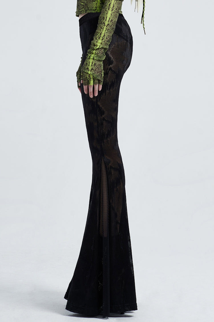 Python-Print Mesh Gothic Flared Trousers in Noir