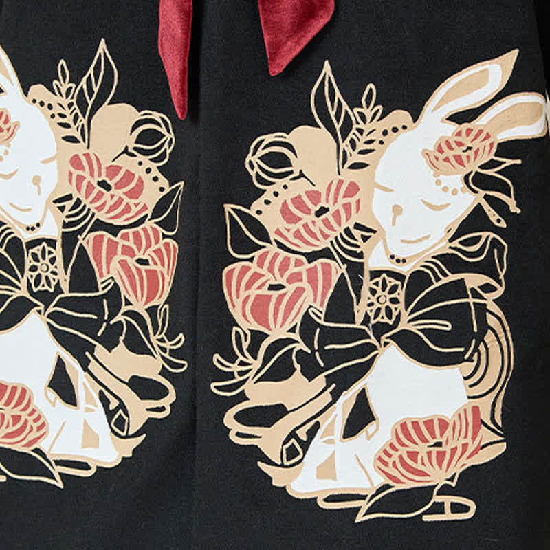 Elegant Bunny Embroideried Coat Shirt Floral High Waist Skirt