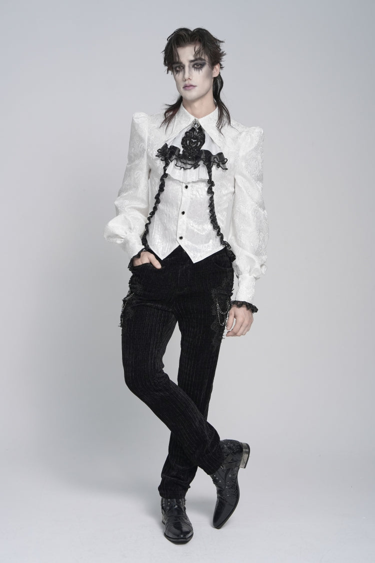 Ivory Palace Shirt for Men with Jacquard and Swallowtail Lace Details