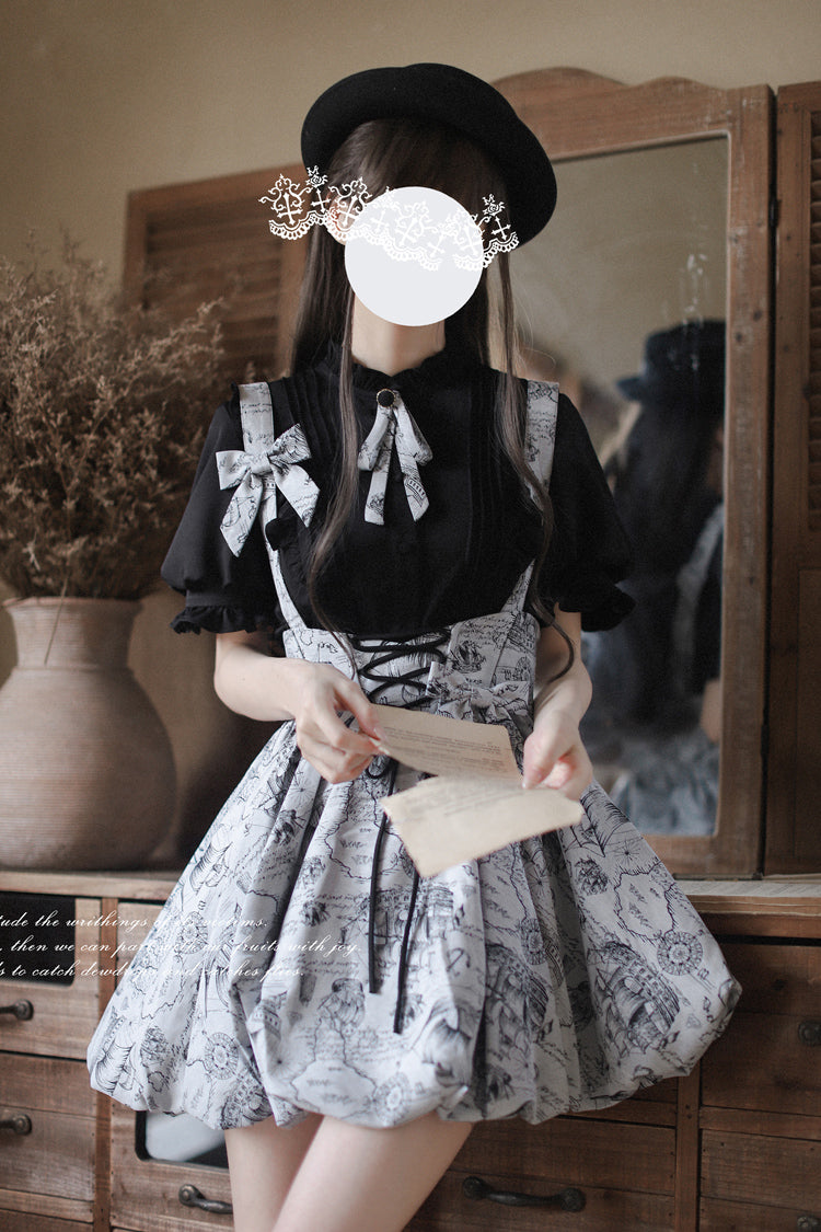 Ash Vintage Sweet Lolita Skirt with Bow and Lace-Up