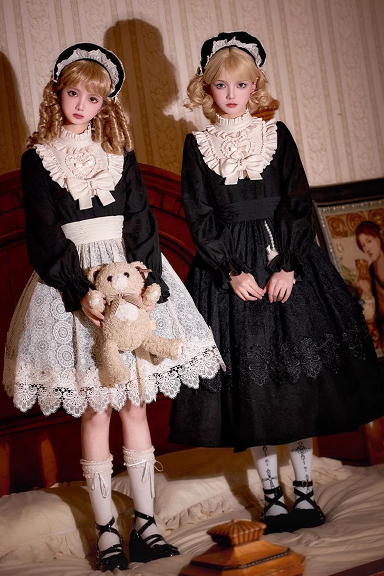 Noir Long Sleeve Bow Lace Sweet Vintage Dress - Twilight Choir