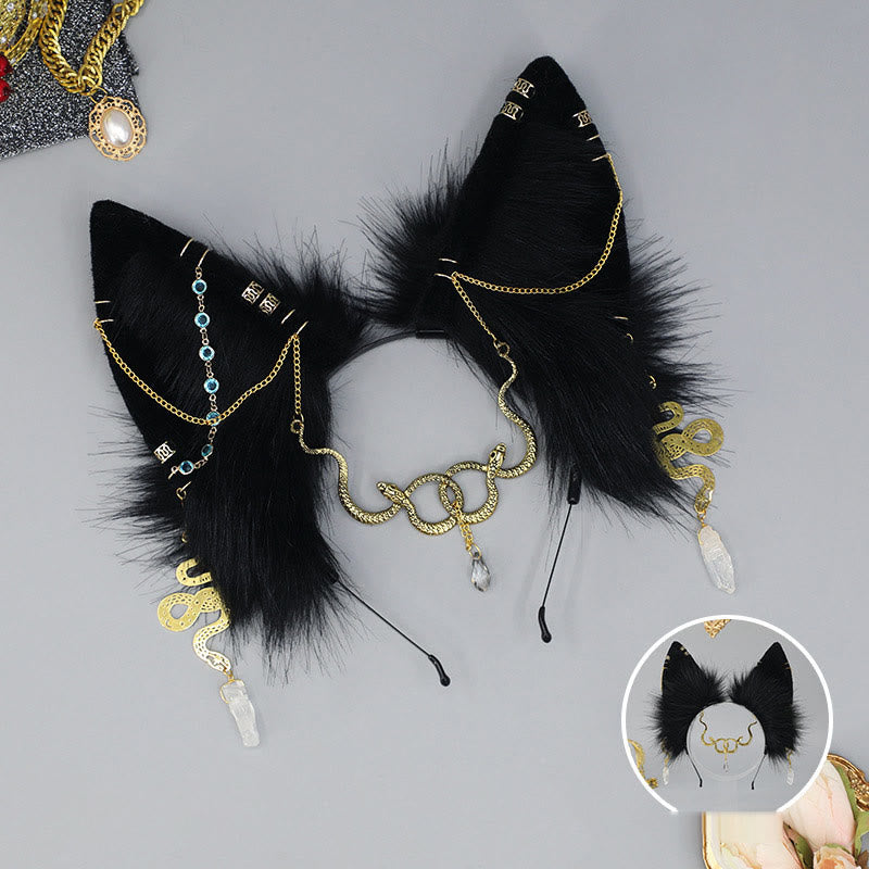 Black Snake Chain Fox Ears Furry Headband