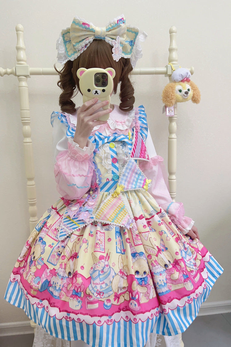 Bunny Pastry Chef Print Bowknot Gothic Japanese Lolita JSK
