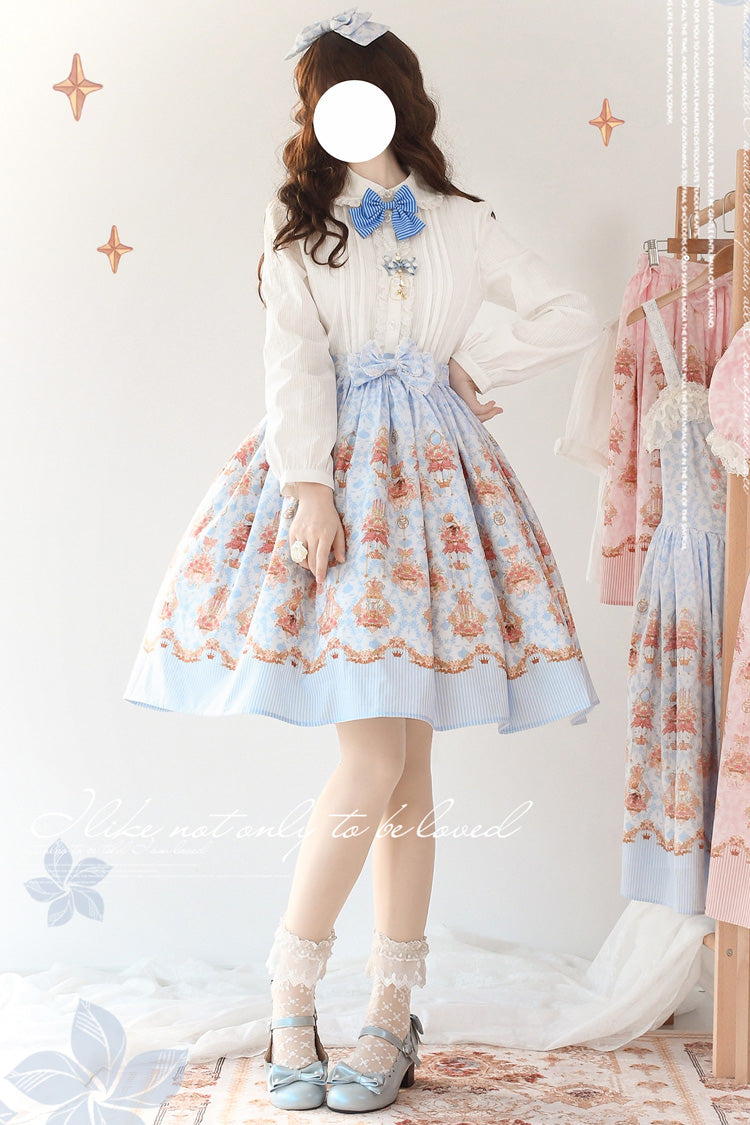 Blue Rose Print Bowknot Sweet Lolita Dress