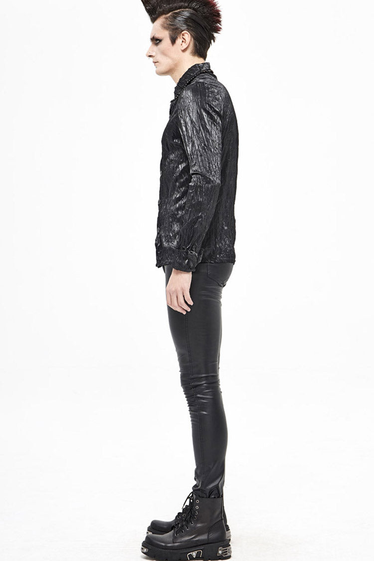 Punk Shirt with Twill Fold Collar and Metal Rings