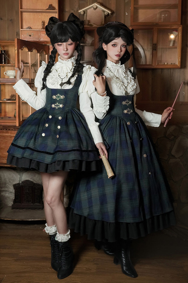 Berlin's Letter Double-Layered Plaid Ruffle Bowknot College Strap Dress