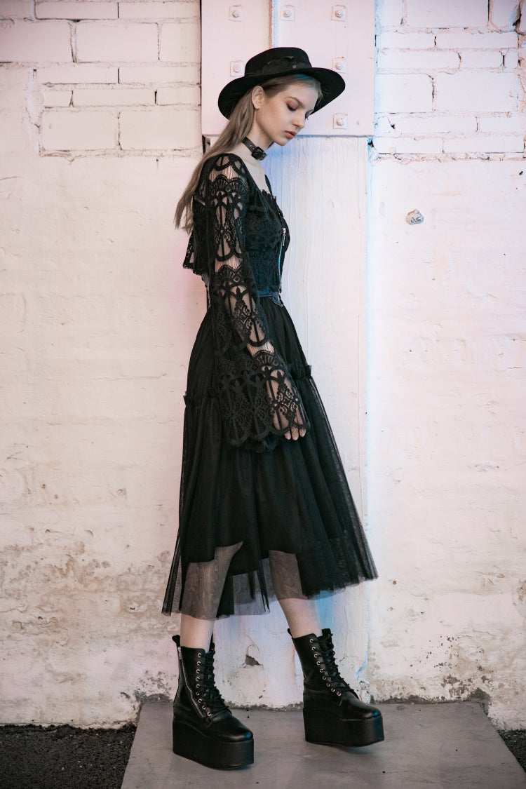 Sable Pendant Hollow Lace-Up Gothic Blouse for Women