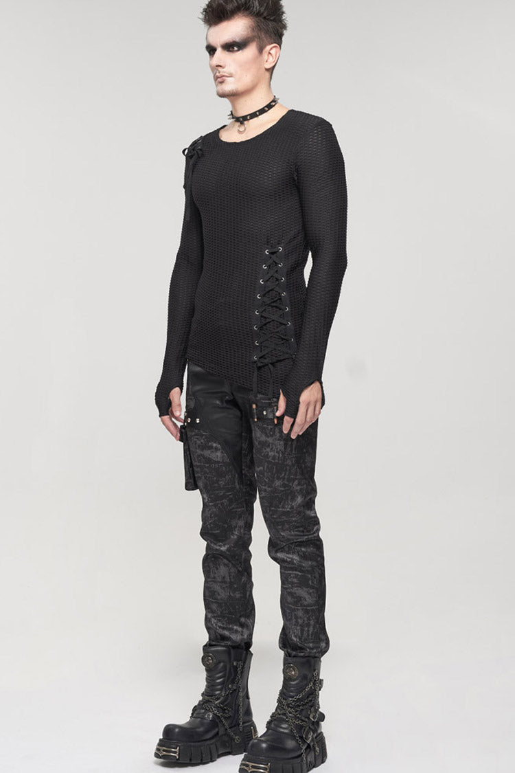 Gothic Asymmetric Drawstring Coarse Net Men's Shirt