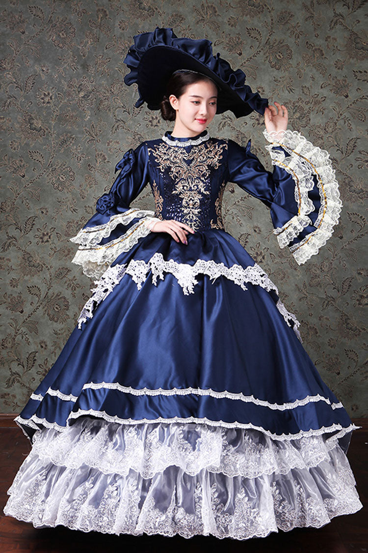 Lace Embroidery Victorian Gown - Multi-Layer Trumpet Sleeves