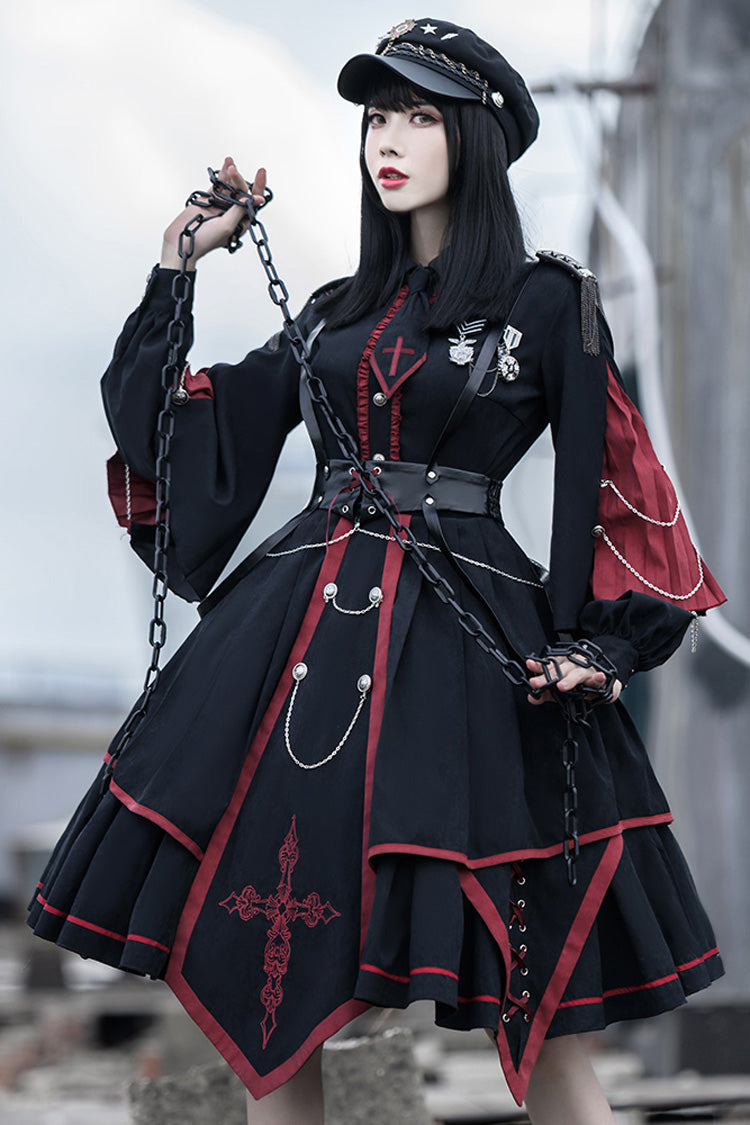 Long Sleeves Punisher Military Irregular Gothic Lolita Dress Full Set