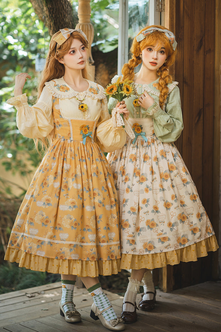 Yellow Sunflower Sleeveless Floral Bow Elegant Uplift Jsk