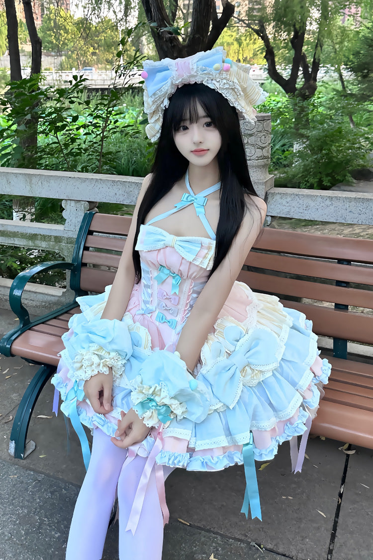 Ribbon Dance Multi-Layered Ruffled Lace-Up Princess Dress