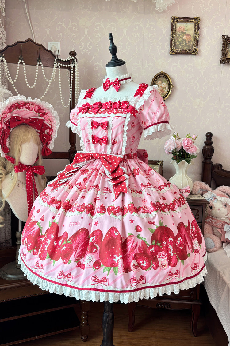 Pink Gift Box Print Ruffle Bow Lace Sweet Lolita Dress