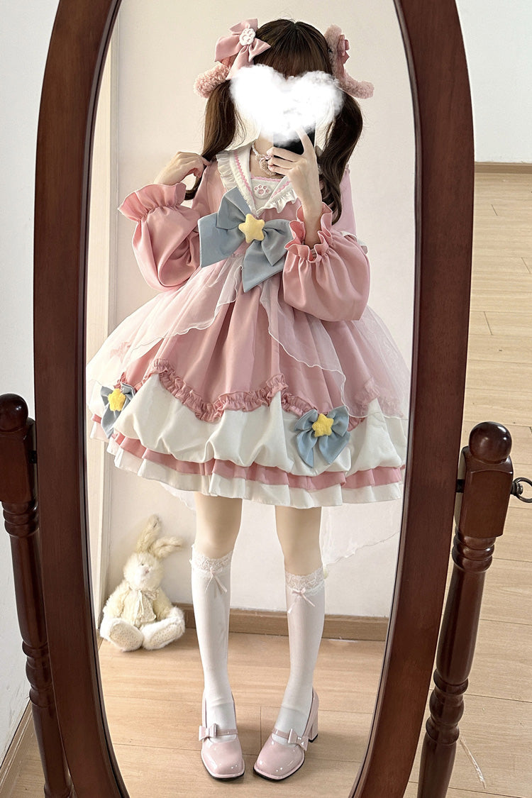 Pray Star Long Sleeve Double Ruffled Bowknot Lace Sweet Lolita Dress