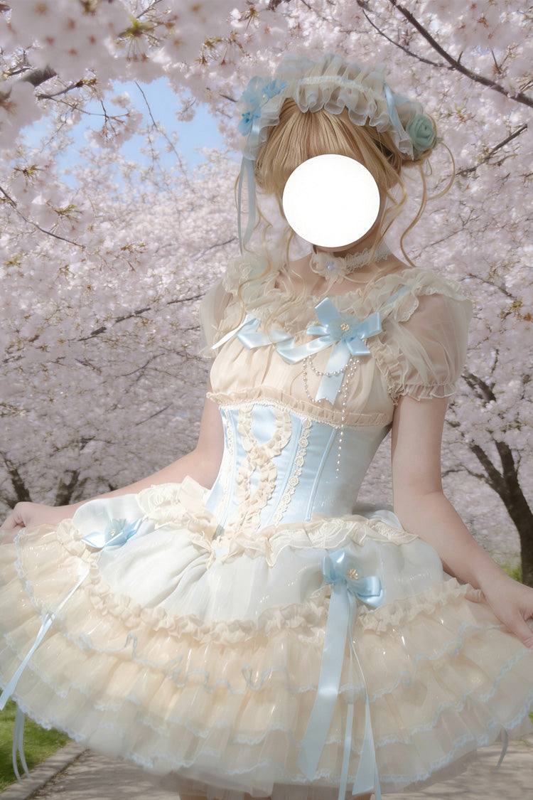 [Flowing Light Gift Box] Square Collar Sleeveless Multi-Layered Ruffled Bow Elegant Ballet Sweet Lolita Jsk Dress 6 Colors