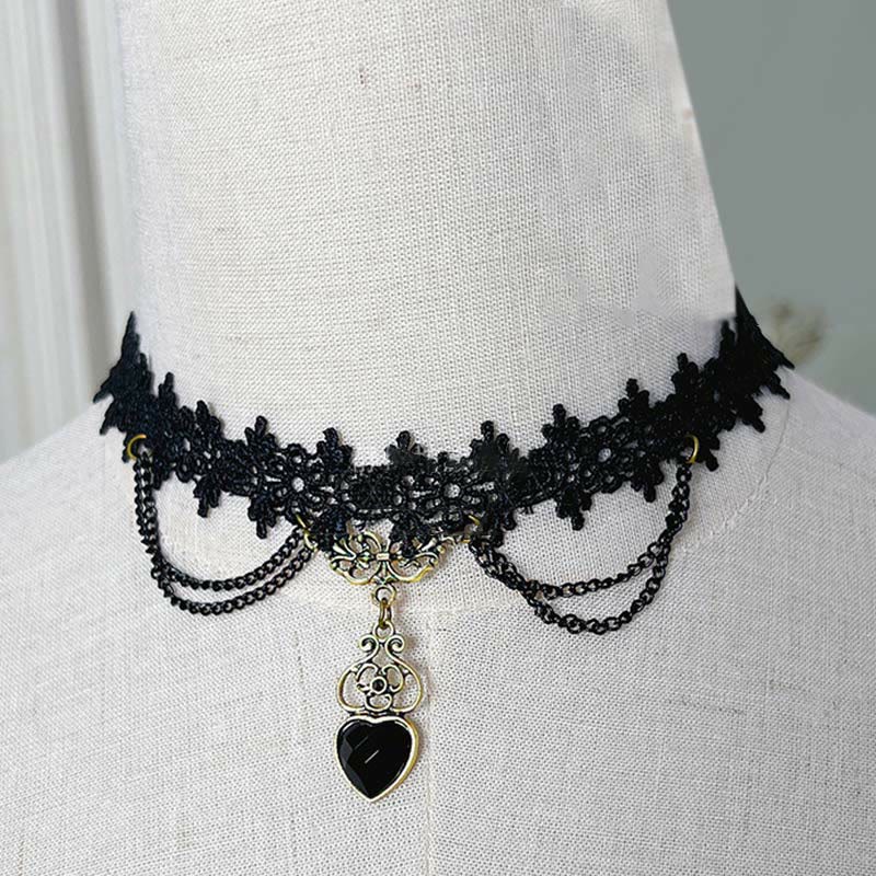 Gothic Punk Retro Lace Crystal Lolita Chocker