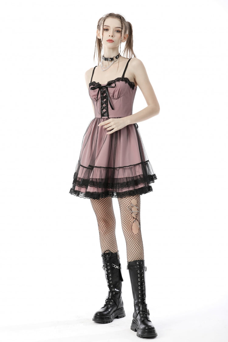 Pink Sleeveless Multi-Layered Lace Women's Lolita Slip Dress Graduation Dress