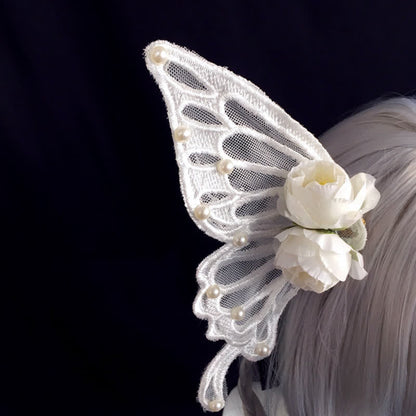 Elegant Butterfly Pearl Rose Hair Clip Halloween Hair Accessory