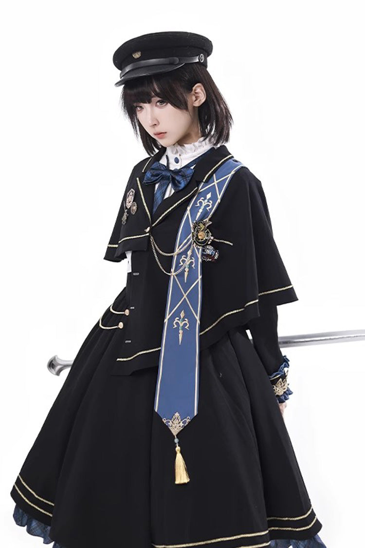 Breaking Dawn Stand Collar Long Sleeve Ruffled Gothic College Elegant Lolita Dress - Black