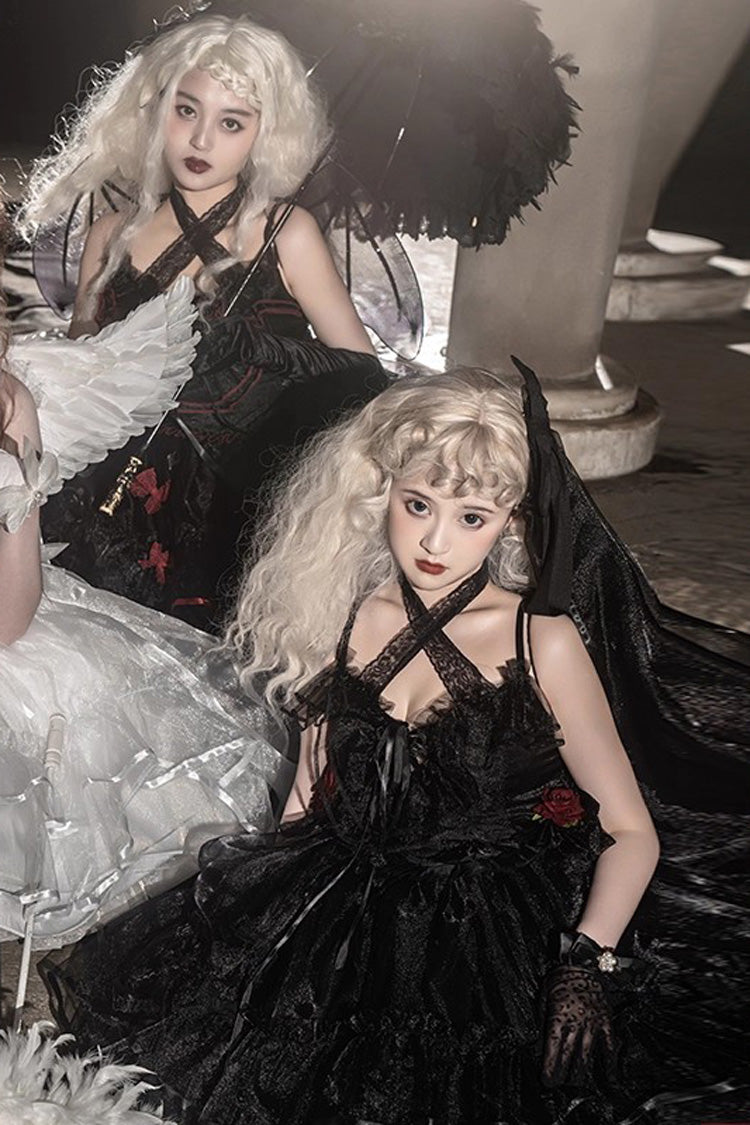 Seven Deadly Sins Sleeveless Double-Layered Ruffled Hanayome Bow Lace Gothic Plus Size Lolita JSK Dress - 3 Colors