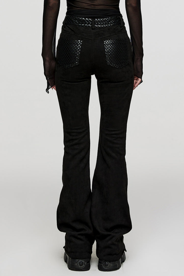 Ebony Grommet Faux Leather Stitched Mesh Steampunk Pants for Women