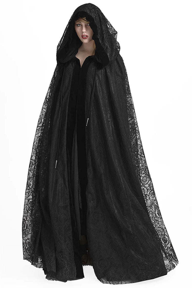Women's Gothic Hooded Cloak Cape Long Coat with Hollow Design