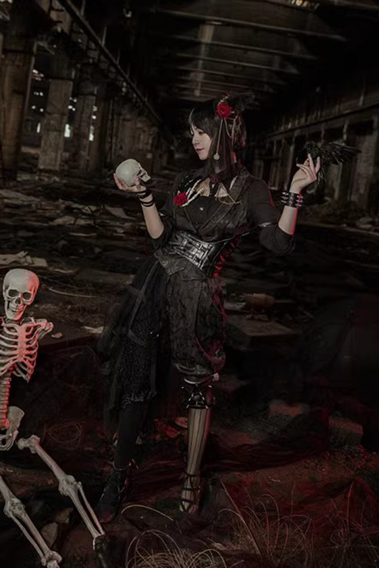 Noir Gothic Ouji Lolita Outfit with Diamond Lace