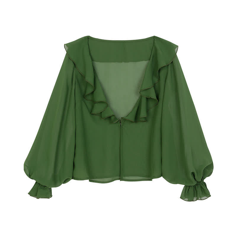 Sweet Green Bamboo Embroidery Cardigan Cami Top Skirt