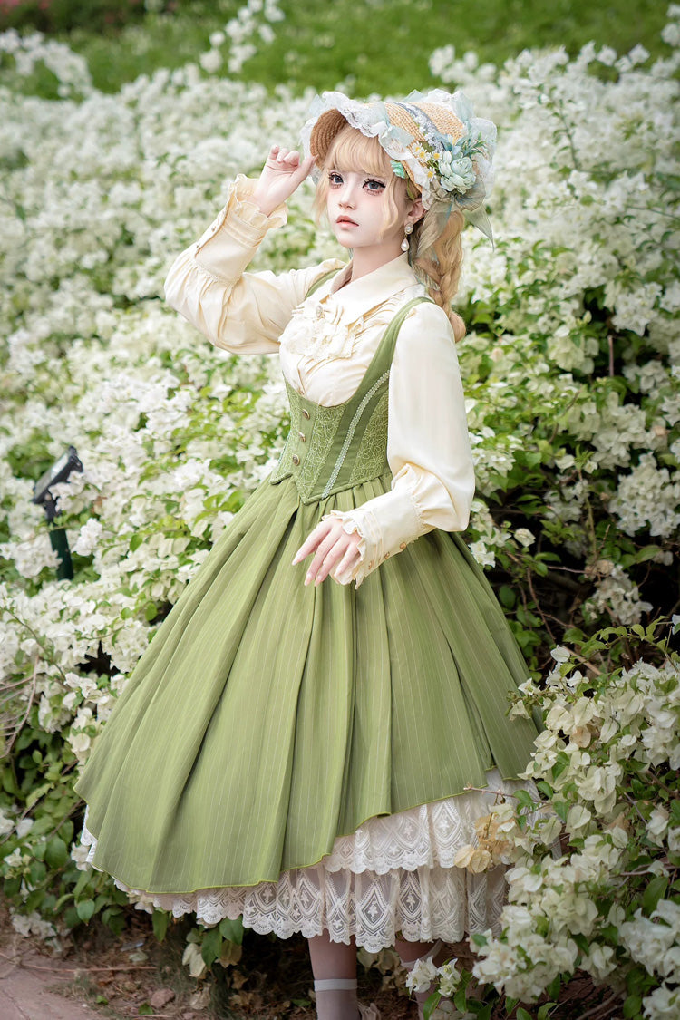 Dreamlike Realm Sleeveless Printed Ruffled Embroidered Corset Elegant Sweet Lolita JSK Dress