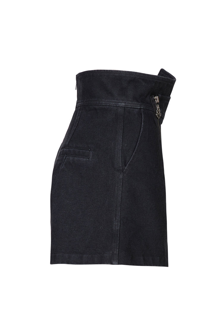 Jet Metallic Zipper High-Rise Asymmetric Punk A-Line Shorts for Women