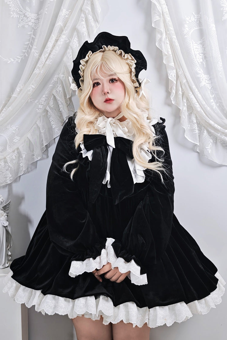 Stand Collar Long Sleeves Ruffled Bow Gothic Plus Size Lolita Dress