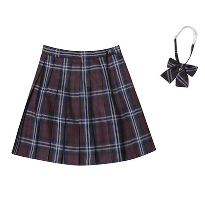 Plaid Print Pleated Skirt Bow Tie Set