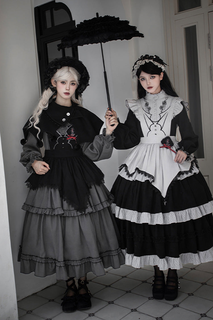 Gothic Ruffle Embroidered Long-Sleeve Dress in 2 Colors - Castle Night