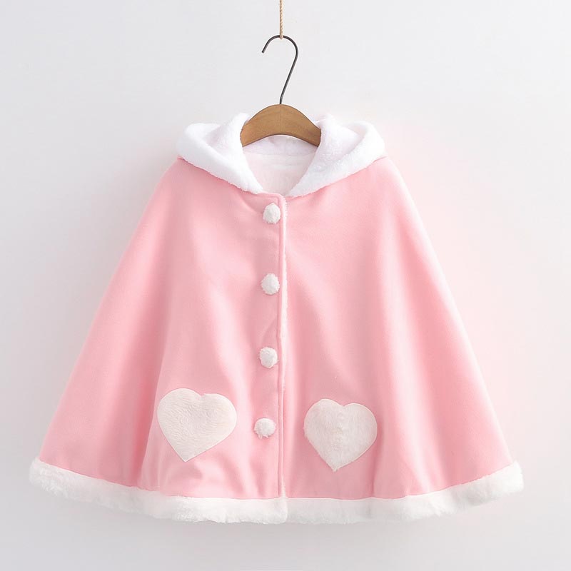 Cute Wings Ears Love Heart Hooded Short Cloak Coat