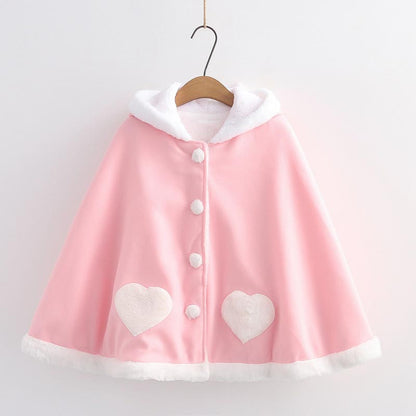 Cute Wings Ears Love Heart Hooded Short Cloak Coat