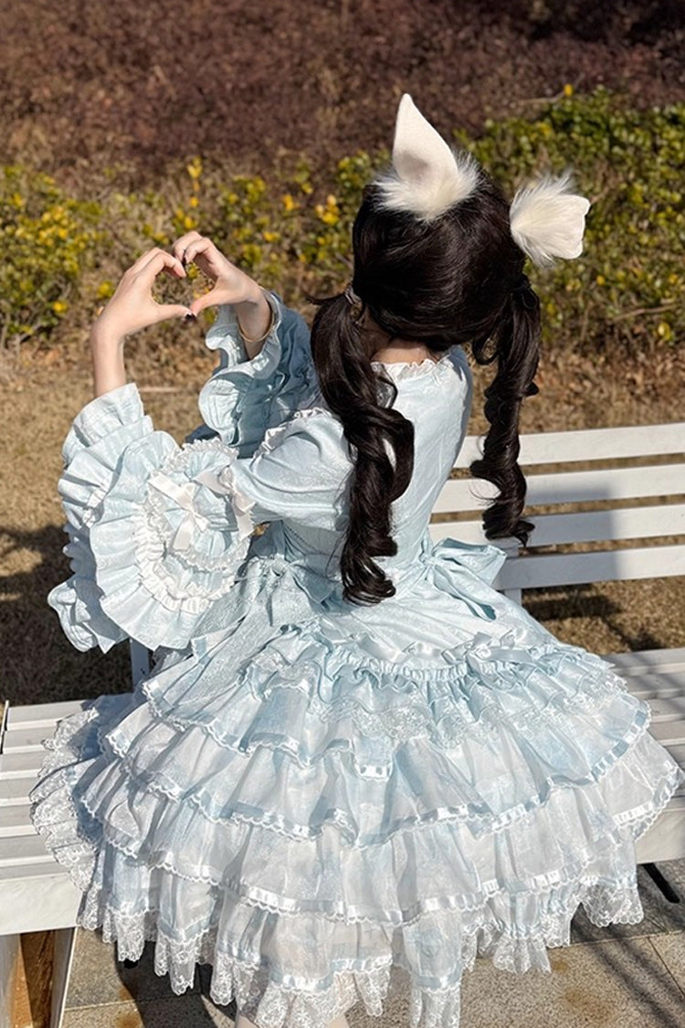 Soloist Doll Long Hime Sleeve Layered Print Ruffle Asymmetric Sweet Lolita Dress