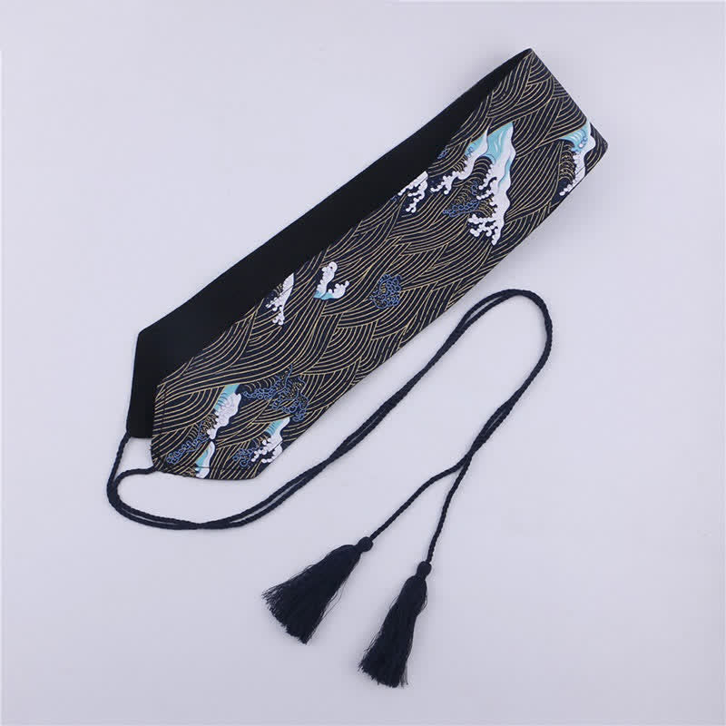 Vintage Print Tassel Lace Up Hanfu Waistband